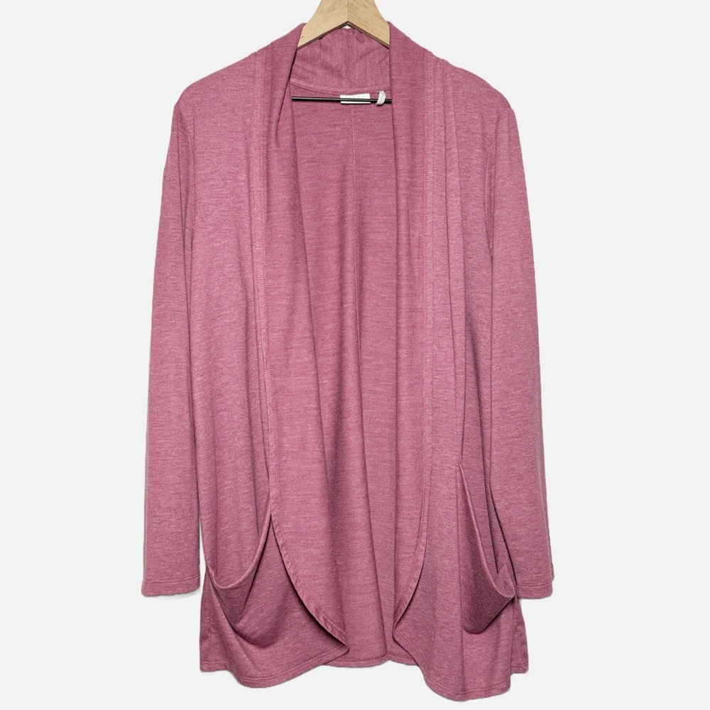 LOGO Lounge mauve pink shawl neck long open cardigan sweater with pockets L